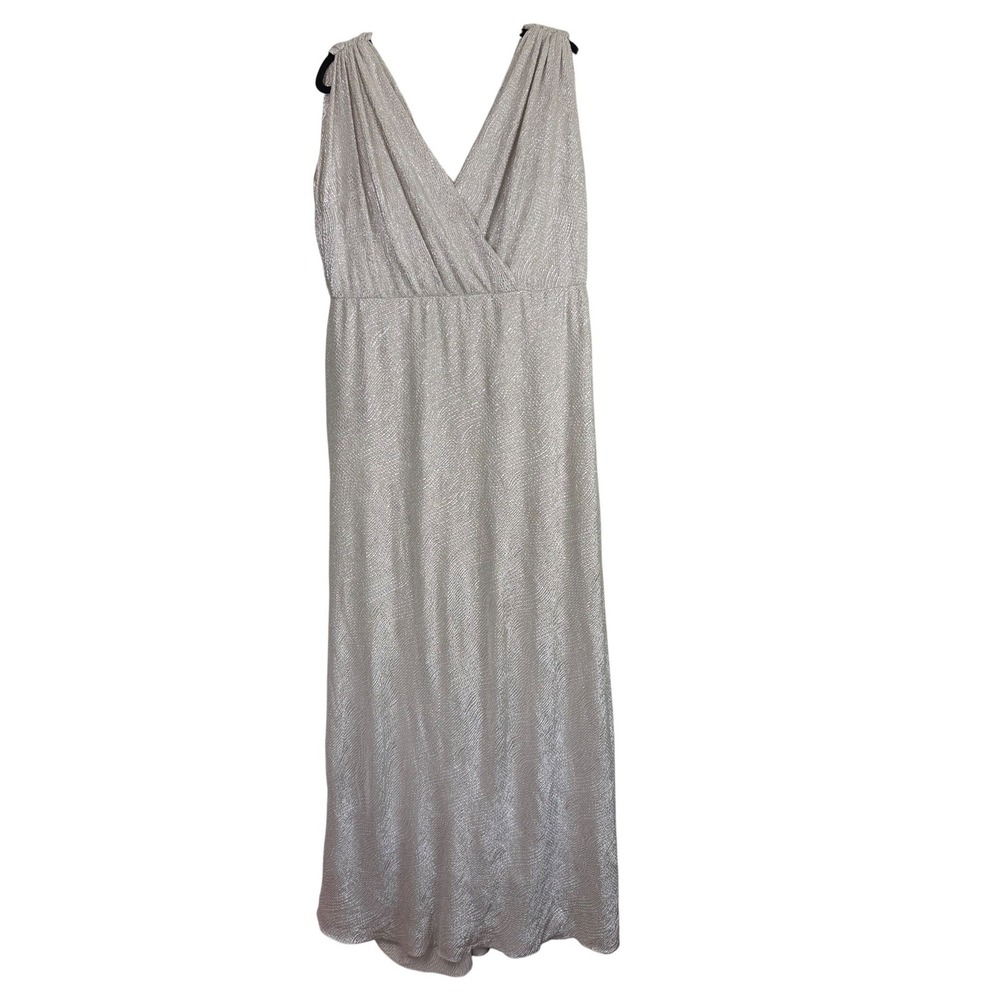 Jenny Yoo Metallic Champagne Surplice V-Neck Maxi Dress Formal Sleeveless‎ 14